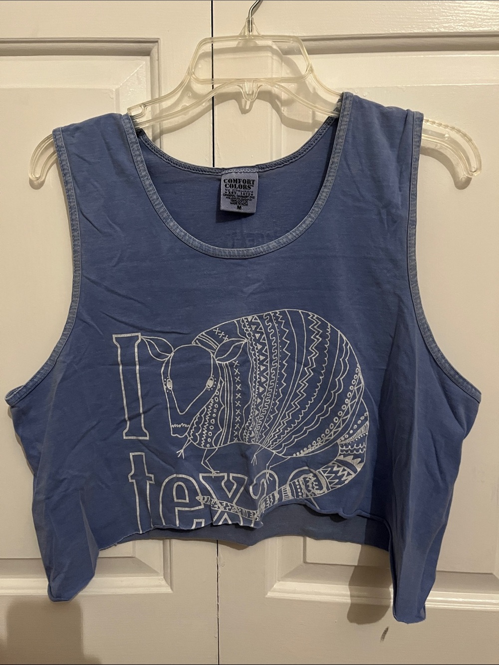 Comfort Colors Blue Cropped Tank with White Armadillo Print